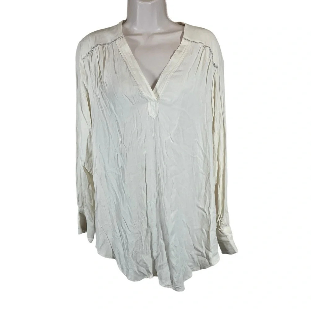 Julie Fagerholt women’s blouse crinkle gauzey viscose long sleeve boho coastal M